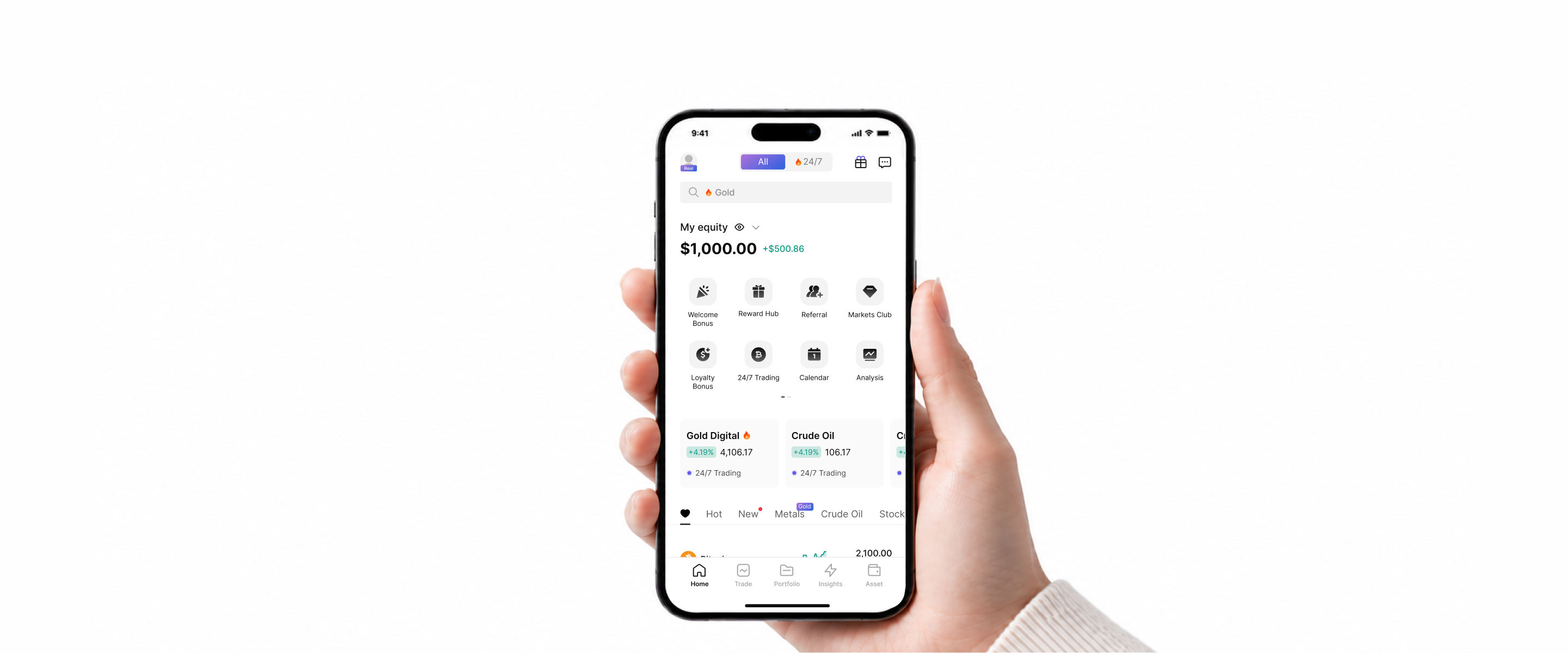 Markets.com redesigned home on mobile